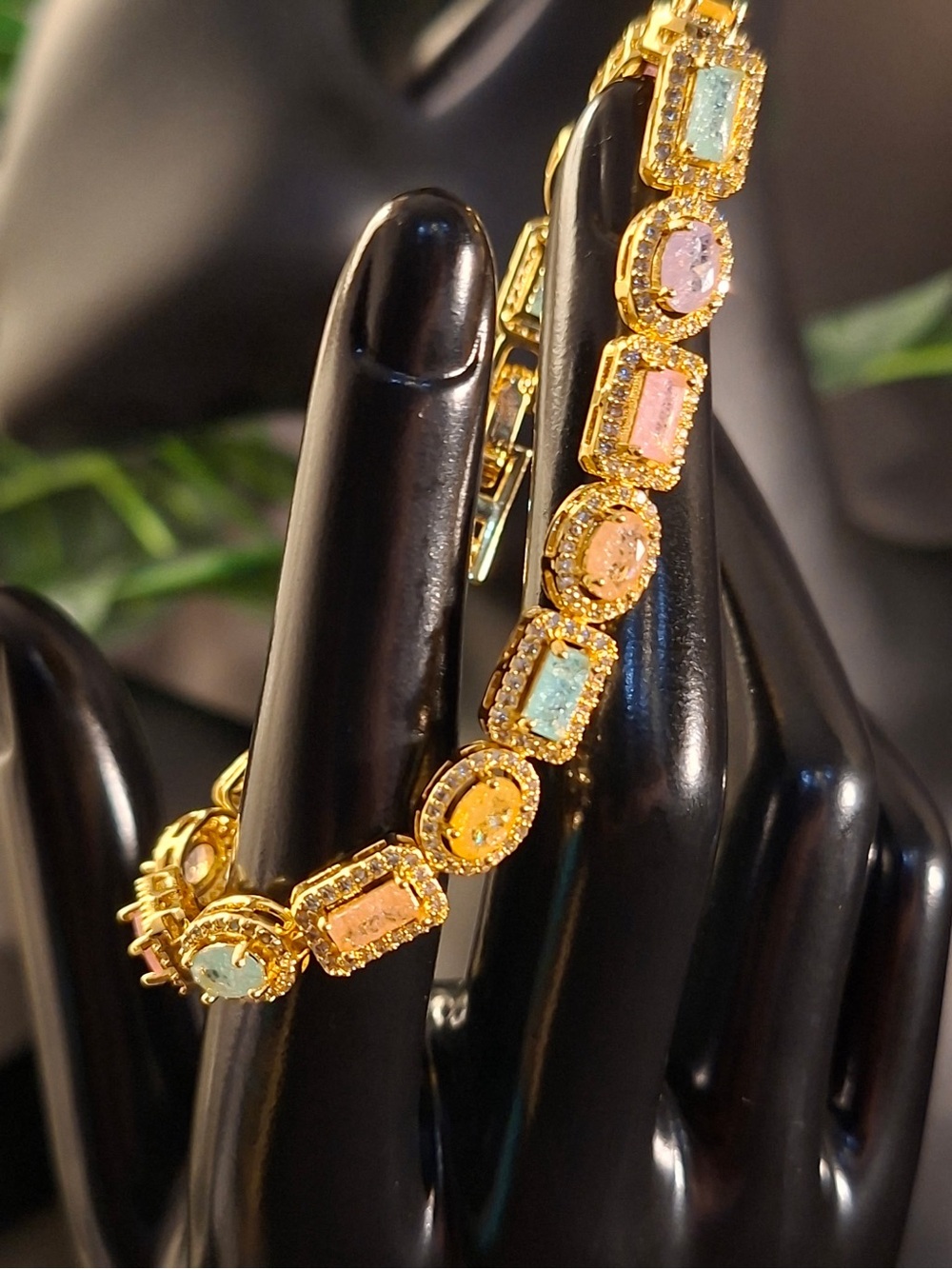 18K Gold Filled Multicolor Pastel Halo Stone Link Bracelet - Women Jewelry